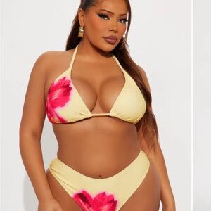 Fashion Nova Yellow and Pink Floral Bikini